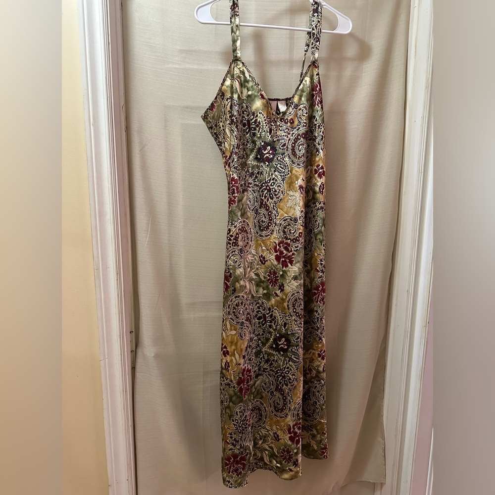 Vintage Sophia by Delicates Paisley Floral Slip Midi Dress L Satin Sleeveless